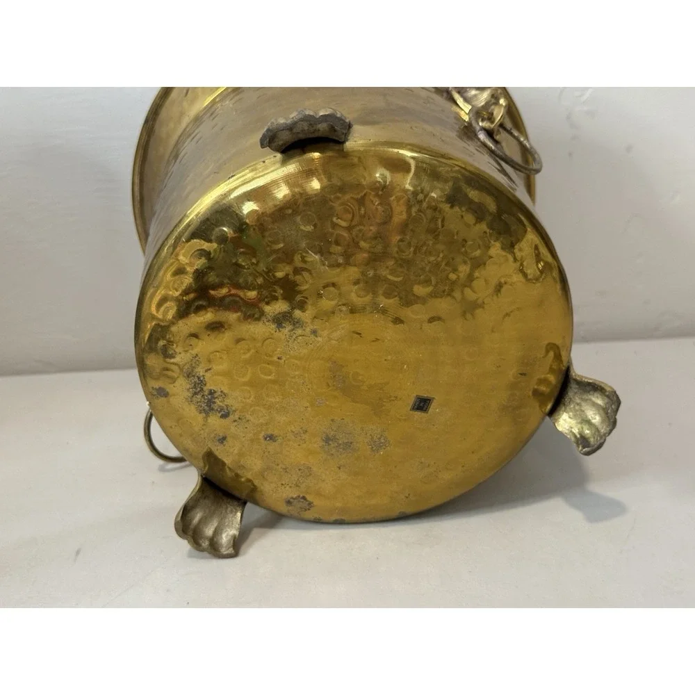 Vintage Brass Lion Head Planter Hollywood Regency Footed Cachepot Plant Pot 7